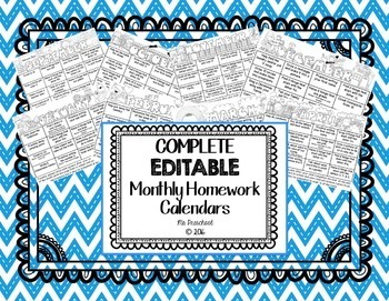 Preview of COMPLETE Monthly Homework Calendar Pack