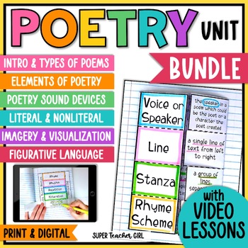 Preview of Complete POETRY UNIT Interactive Notebooks Video Lessons Slideshows & Activities