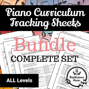 Preview of COMPLETE SET BUNDLE: Piano Curriculum Tracking Sheets - All Levels