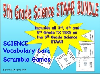 Preview of COMPLETE Texas 5th Grade Science STAAR Vocabulary Scrambles Card Games Bundle