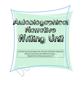 Preview of COMPLETE Writing Unit!! Autobiography (Autobiographical Narrative)