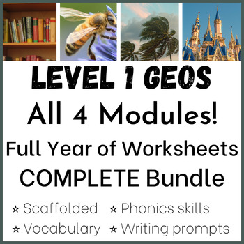 Preview of COMPLETE YEAR BUNDLE Geos Level 1 - 4 Modules reading worksheets