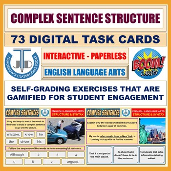 Preview of COMPLEX SENTENCE STRUCTURE: 73 BOOM CARDS