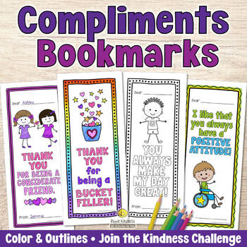 Preview of COMPLIMENT DAY BOOKMARKS to COLOR Growth Mindset Quotes - SEL Affirmations Cards