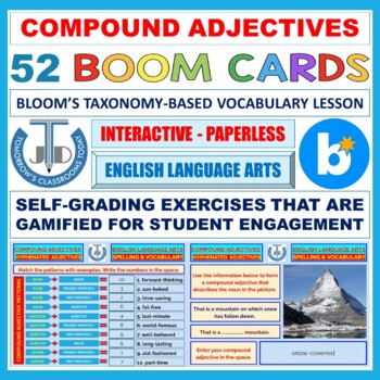 Preview of COMPOUND ADJECTIVES - 52 BOOM CARDS