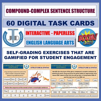 Preview of COMPOUND-COMPLEX SENTENCE STRUCTURE: 60 BOOM CARDS