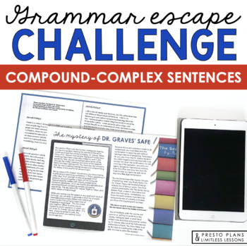 Preview of Compound-Complex Sentence Type Grammar Activity Escape Challenge, Slides, & Quiz