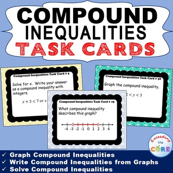 Preview of COMPOUND INEQUALITIES - Task Cards {40 Cards}