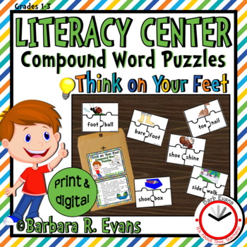 Preview of COMPOUND WORDS PUZZLES Foot Theme Compound Words Activities Literacy Center