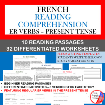 Preview of COMPRÉHENSION DE LECTURE: ER Verbs Present Tense | French Reading Comprehension