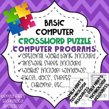 Preview of COMPUTER LITERACY: Computer Programs Basic Terms Crossword Puzzle