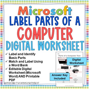 Preview of COMPUTER LITERACY: Parts of a Computer Test DIGITAL WORKSHEET - MICROSOFT