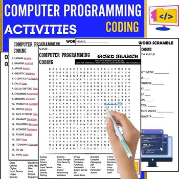 Preview of COMPUTER PROGRAMMING CODING ACTIVITIES,Word Scramble,Crossword & Wordsearch