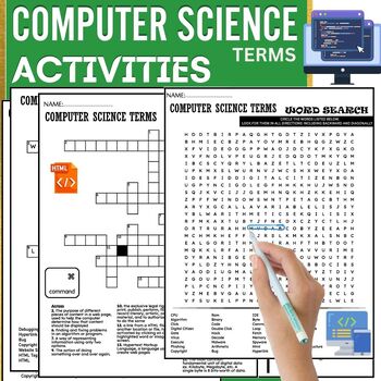 Preview of COMPUTER SCIENCE TERMS ACTIVITIES, PUZZLE,Word Scramble,Crossword & Wordsearch