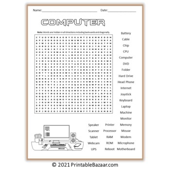 COMPUTER Word Search Puzzle - Science Game Printable PDF by Puzzles Bazaar