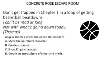 Preview of CONCRETE ROSE ESCAPE ROOM QUESTIONS OR CHAPTER QUIZZES (urban novel)