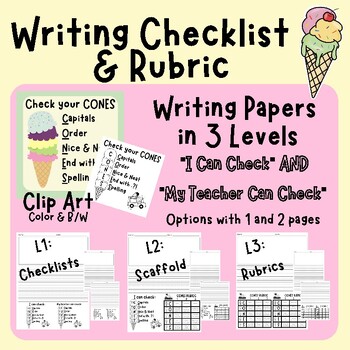 Preview of CONES Writing & Editing System - Clip Art, Writing Paper, Checklists, & Rubrics