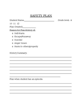 CONFIDENTIAL SAFETY PLANS ***** ANY GRADE by Culturally Counseling