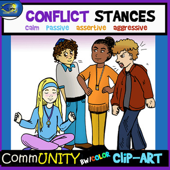 Preview of CONFLICT STANCES Emotions CommUNITY Clip-Art -8 Pieces BW/Color