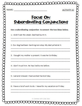 CONJUNCTIONS WORKSHEETS - Grades 4-6 - Coordinating & Subordinating