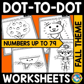 Preview of CONNECT THE DOT TO DOT FALL AUTUMN MATH COLORING PAGES NUMBER ACTIVITY SHEETS
