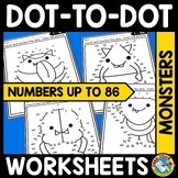 CONNECT THE DOT TO DOT MONSTERS MATH COLORING PAGES NUMBER