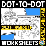 CONNECT THE DOT TO DOT SAFARI MATH COLORING PAGES NUMBER A