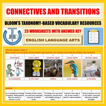 Preview of CONNECTIVES AND TRANSITIONS: 23 WORKSHEETS WITH ANSWERS