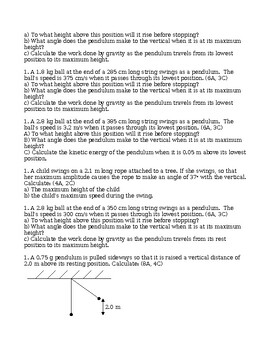 CONSERVATION OF ENERGY Roller Coasters Pendulums Short Answer Grade 11 ...