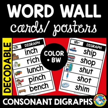 Preview of CONSONANT DIGRAPH DECODABLE WORD LIST FLASH CARD PICTURE POSTERS PHONICS WALL