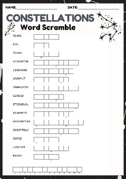 Preview of CONSTELLATIONS Word scramble puzzle worksheet activity