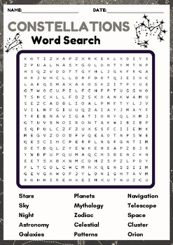 Preview of CONSTELLATIONS Word search puzzle worksheet activity