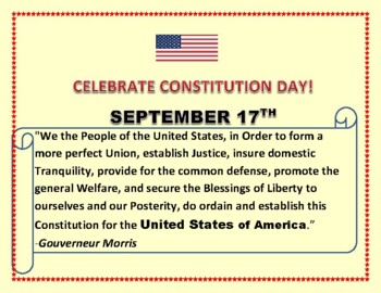 Preview of CONSTITUTION DAY POSTER FOR YOUR CLASSROOM,HALLWAY & BULLETIN BOARDS