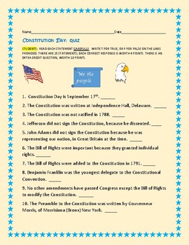 Preview of CONSTITUTION DAY QUIZ: TAKE THE CHALLENGE!