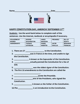 Preview of CONSTITUTION DAY WORD BANK ACTIVITY