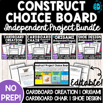Preview of CONSTRUCT PROJECT BUNDLE Choice Board Independent Project PBL Genius Hour