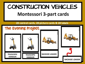 Preview of CONSTRUCTION VEHICLES  Montessori 3-part cards with real photographs