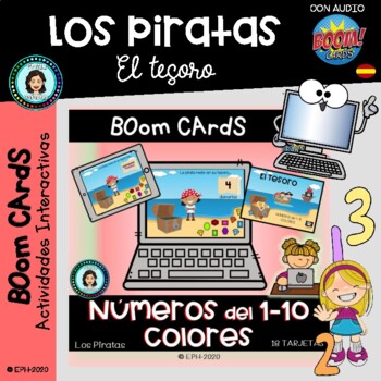 Preview of CONTAR 1-10 PIRATAS - Boom Cards Distance Learning- PIRATES (Spanish)