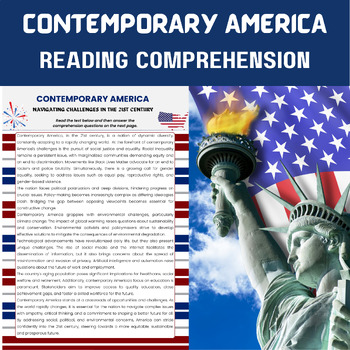 Preview of CONTEMPORARY AMERICA 21ST CENTURY READING COMPREHENSION Passage and Questions