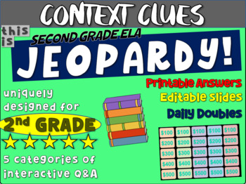 Preview of CONTEXT CLUES - Second Grade ELA JEOPARDY! handouts & Interactive PPT Gameboard