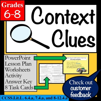 context clues grades 6 7 8 lesson powerpoint task cards worksheets