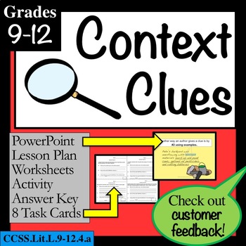 Preview of CONTEXT CLUES grades 9-12: Lesson, PowerPoint, Task Cards, Worksheets  PLUS