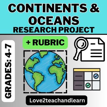 Preview of CONTINENTS and OCEANS (Map Skills) Social Studies Research Project with RUBRIC