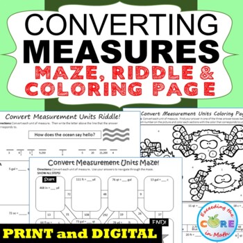 Preview of CONVERT CUSTOMARY UNITS OF MEASURE Maze, Riddle, Coloring | Distance Learning