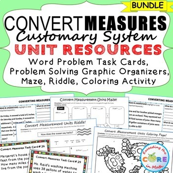 CONVERT CUSTOMARY UNITS Bundle - Task Cards, Graphic Organizers, Puzzles