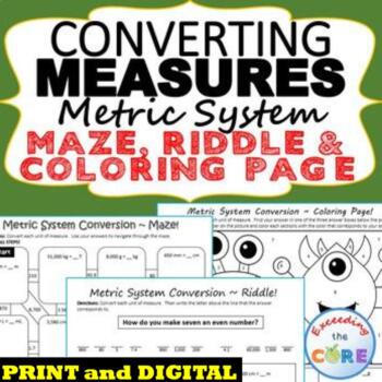 Preview of CONVERT METRIC UNITS OF MEASURE Maze, Riddle & Color by Number |Print or Digital