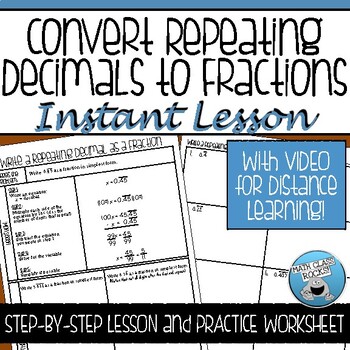Preview of CONVERT REPEATING DECIMALS TO FRACTIONS GUIDED NOTES AND PRACTICE
