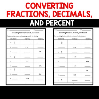 Preview of Converting Fractions, Decimals, and Percent