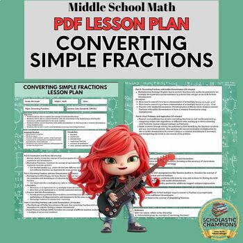 Preview of CONVERTING SIMPLE FRACTIONS-Lesson Plan for Middle School Math