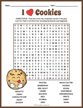 Preview of COOKIES Word Search Puzzle Worksheet Activity